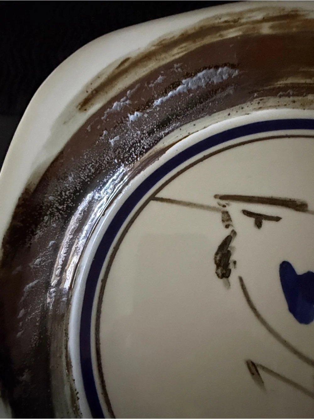 Dansk White Ceramic Plate with Blue and Brown Heron Bird Design.